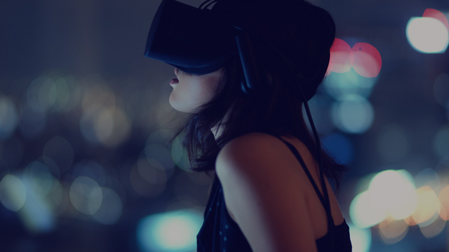 woman using virtual reality glasses small overlay